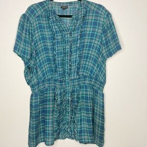 Torrid Blue and Green Plaid Top